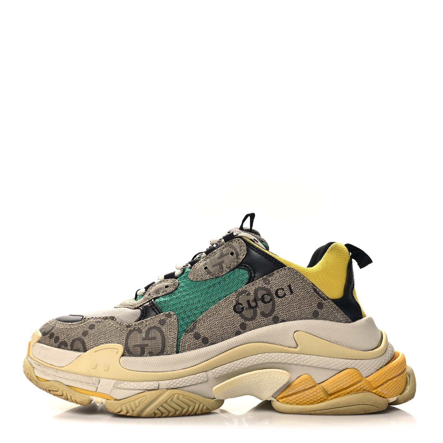 X GUCCI Maxi GG Supreme Monogram Mens Triple S Sneakers 8 Beige Ebony Black Green