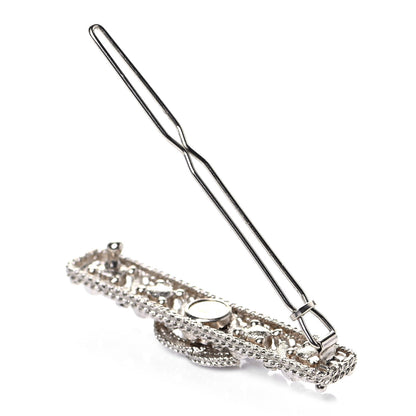 Chanel Pearl Crystal CC Hair Clip Barrette Silver 3 of 4
