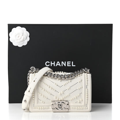 Chanel Calfskin Pearl Chevron Small Boy Flap White 11 of 12