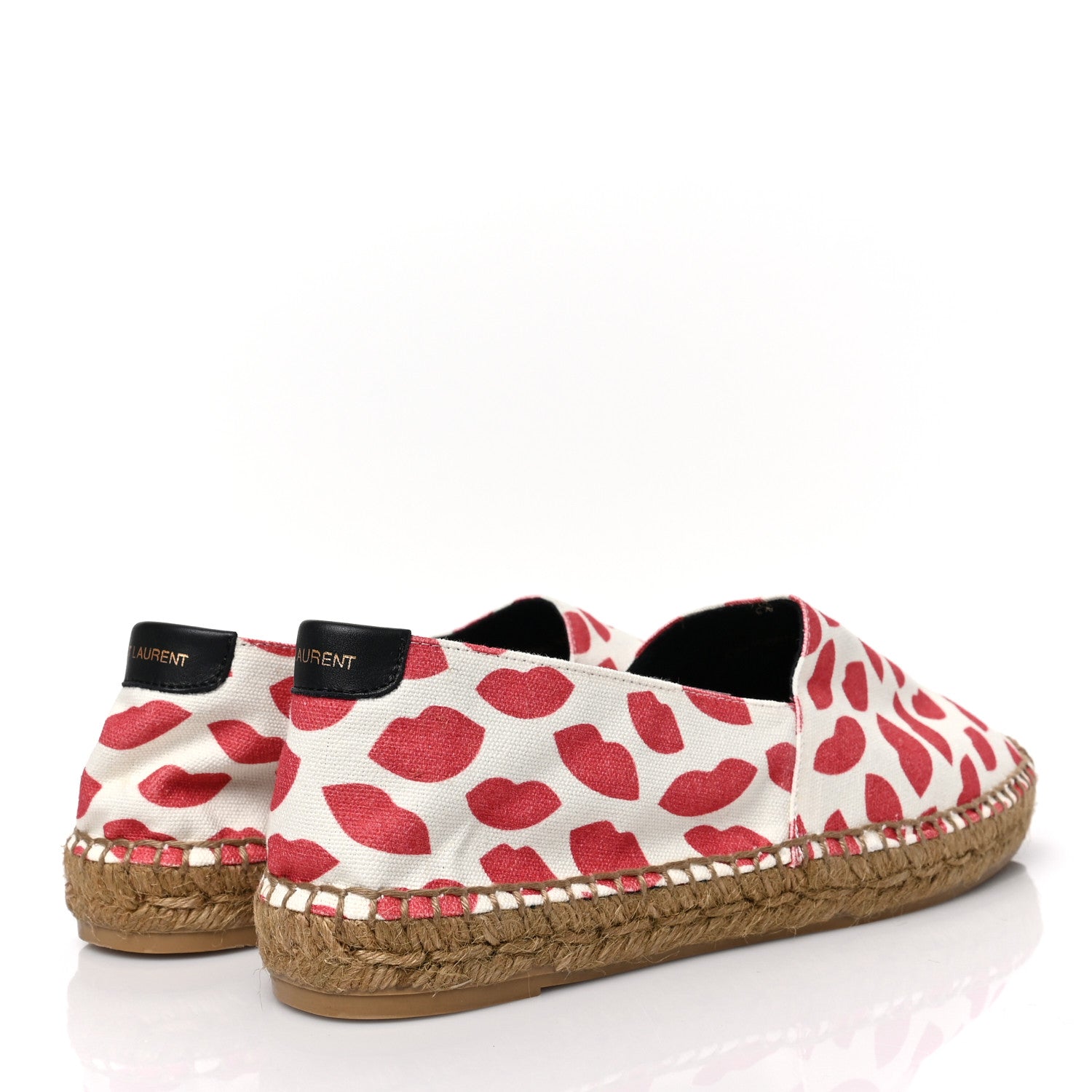 Saint Laurent Lip Print Canvas Espadrilles 39 Bianco Rosso Black 4 of 9