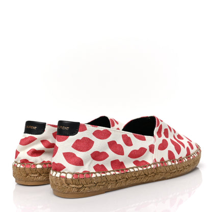Saint Laurent Lip Print Canvas Espadrilles 39 Bianco Rosso Black 4 of 9