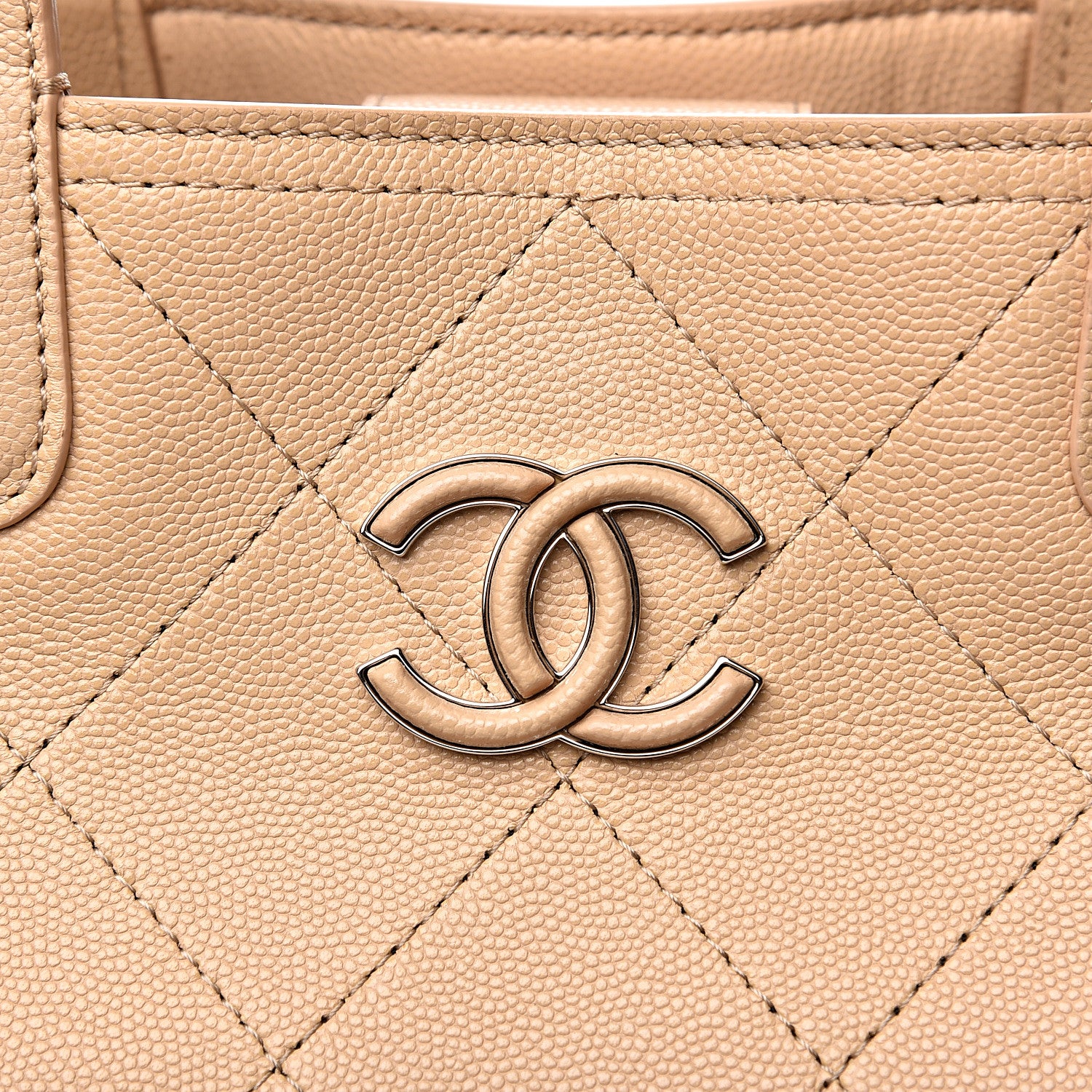 Chanel Caviar Stitched Small Shopping Tote Beige 12 of 12