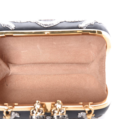 Alexander McQueen Nappa Embroidered Flower Queen and King Skull Box Chain Clutch Black Multicolor 5 of 9