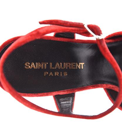 Saint Laurent Velluto Claire Tripon Glitter Platform Sandals 37 Rosso Argento 7 of 9
