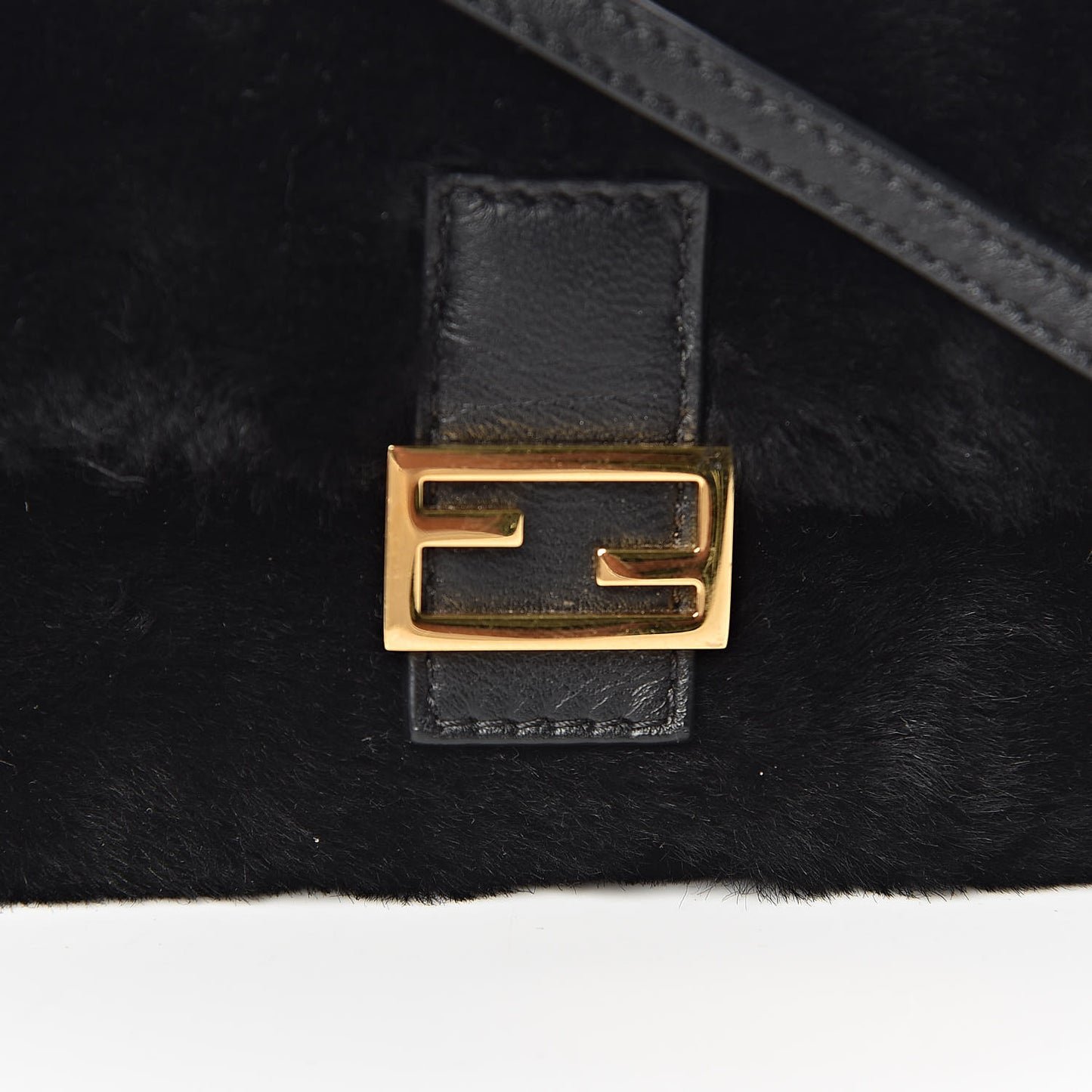 Shearling Shiny Nappa Micro Baguette Black