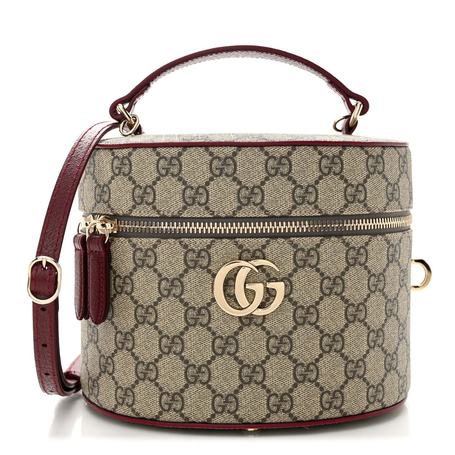 GG Supreme Monogram Ancora Calfskin Vanity Cosmetic Case Beige Ebony Rosso