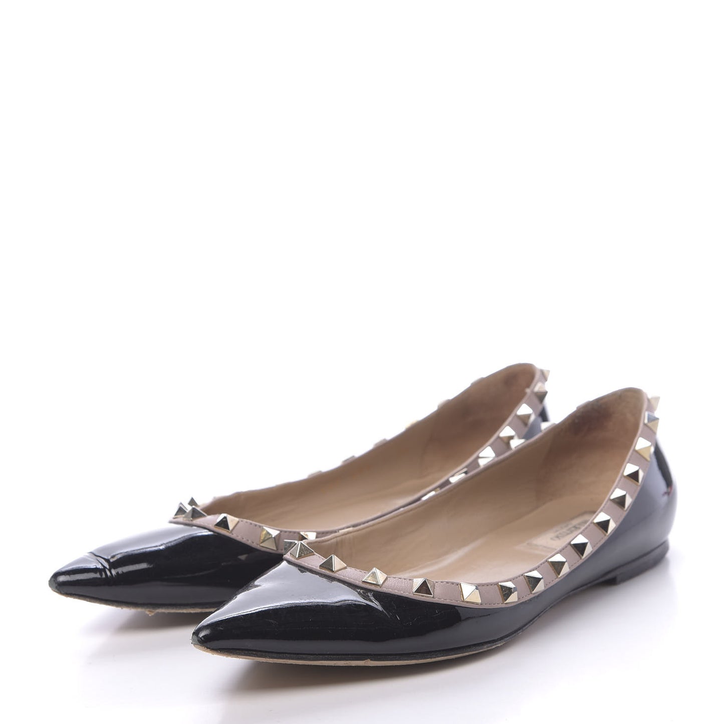 Patent Nappa Rockstud Ballerina Flats 38 Black Poudre