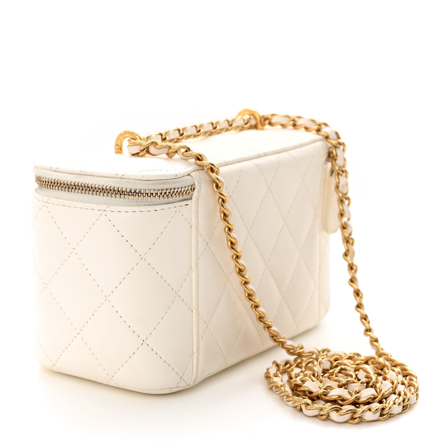 Lambskin Quilted Small CC Dynasty Vanity Case With Chain White