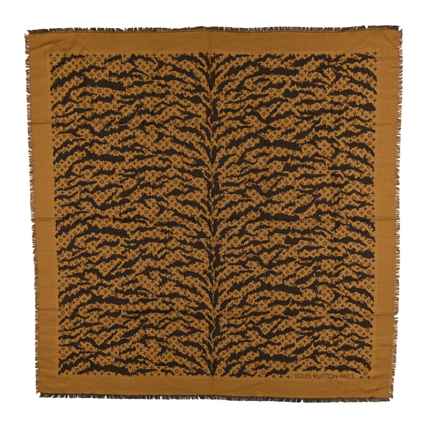 Louis Vuitton Silk Wool Tigergram Shawl Brown 1 of 3