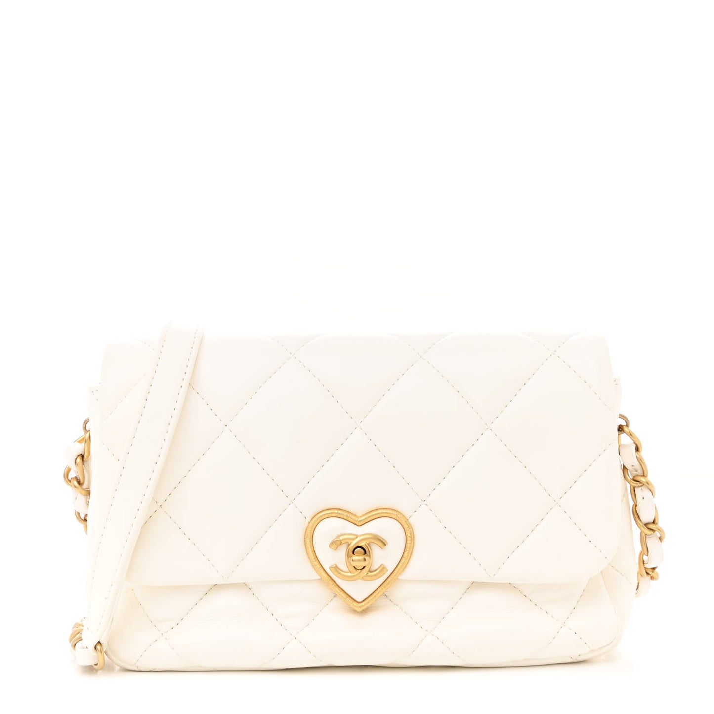 Lambskin Plexiglass Quilted Coco Love Flap White
