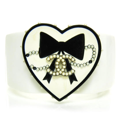 Chanel Resin CC Pearl Heart Wide Bracelet White 1 of 5