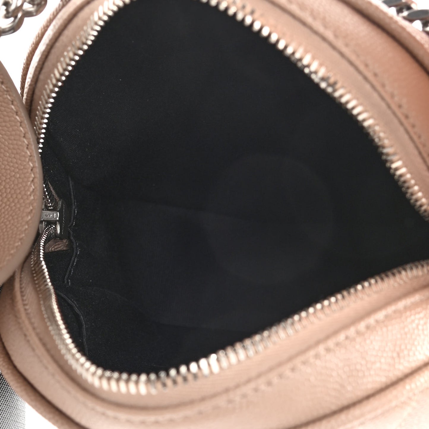 Grain De Poudre Matelasse Chevron Quilted Round Vinyle Camera Bag Gold Sand