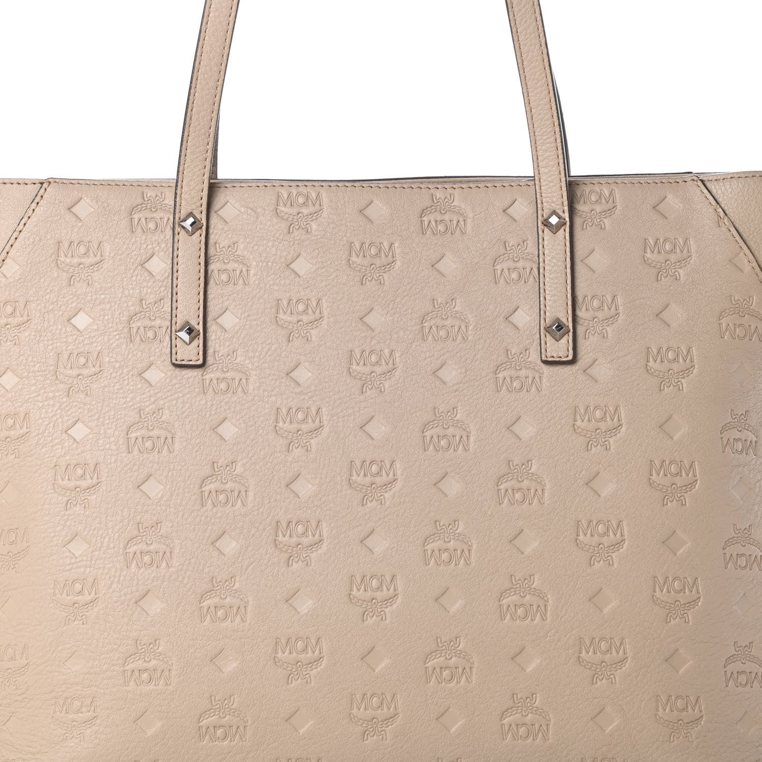 MCM Calfskin Ottomar Monogram Medium Klara Top Zip Tote New Beige 9 of 11