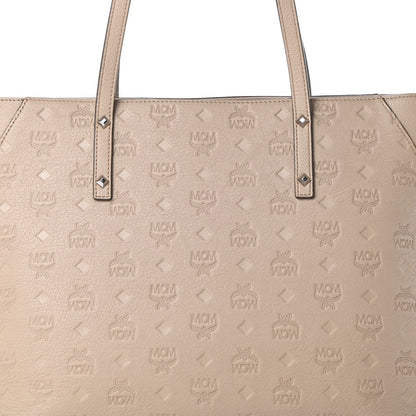 MCM Calfskin Ottomar Monogram Medium Klara Top Zip Tote New Beige 9 of 11