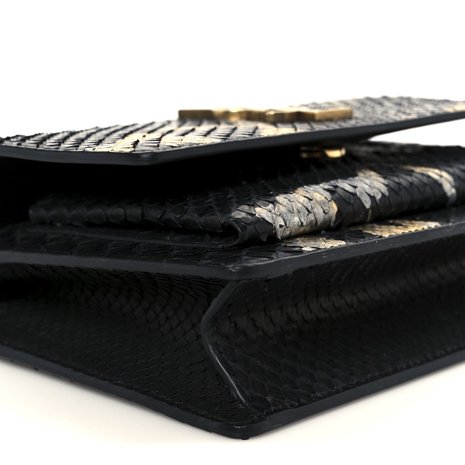Saint Laurent Snakeskin Monogram Sunset Chain Wallet Black Gold Silver 10 of 11