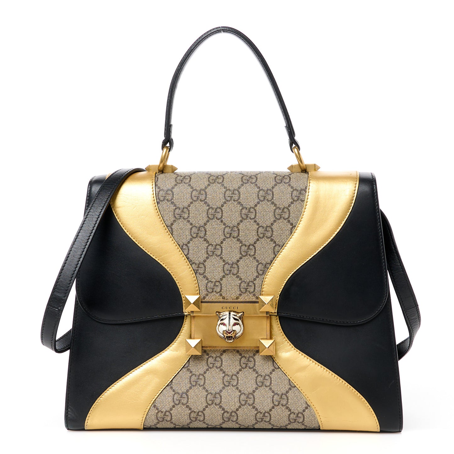 GG Supreme Monogram Small Osiride Top Handle Bag Black Gold