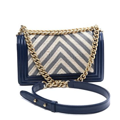 Chanel Fabric Chevron Braided Medium Boy Flap Blue 2 of 10