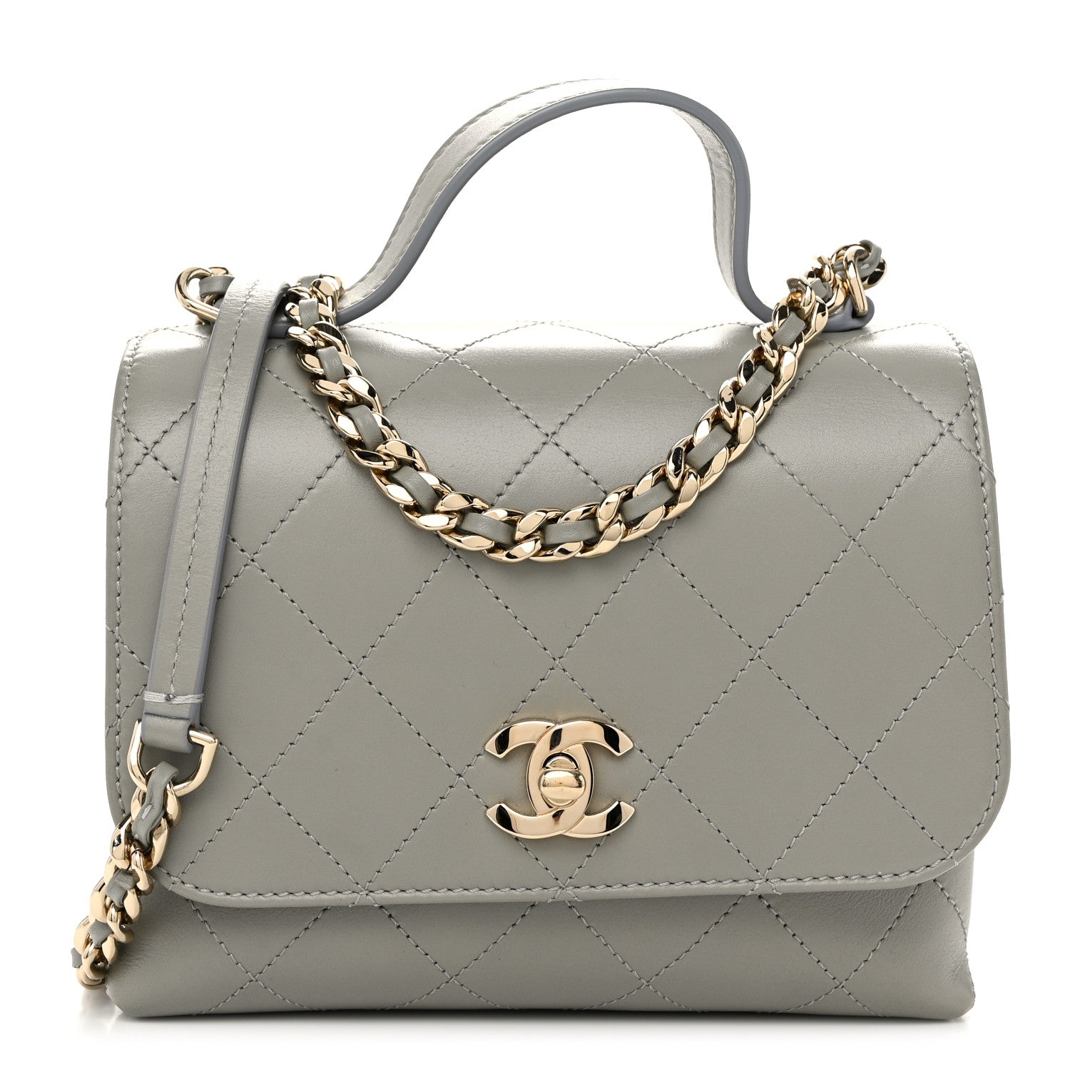 Chanel Calfskin Quilted Small Double Pocket Top Handle Flap Grey 1 of 10