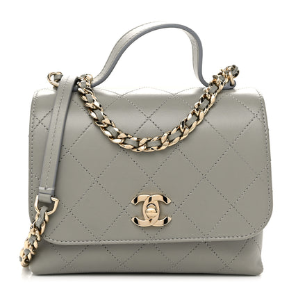 Chanel Calfskin Quilted Small Double Pocket Top Handle Flap Grey 1 of 10