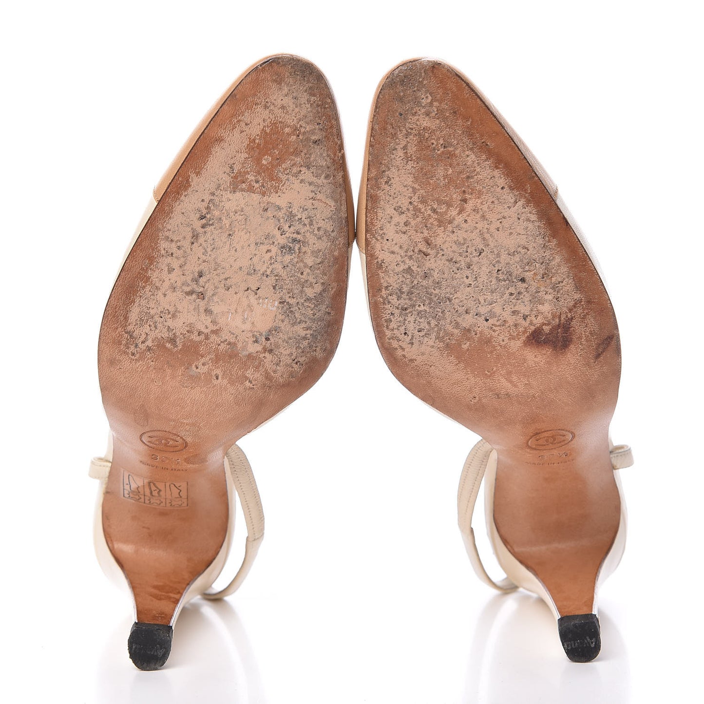Lambskin Cap Toe CC Slingback Sandals 35.5 White Beige