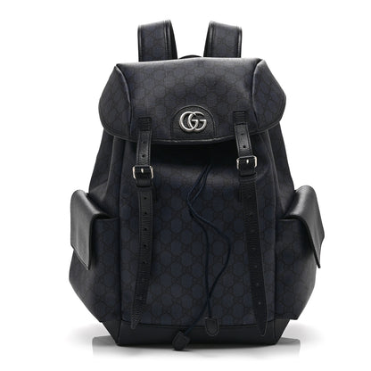 Gucci GG Supreme Monogram Textured Dollar Calfskin Medium Ophidia Double Buckle Backpack Blue Dark Blue Black 1 of 10