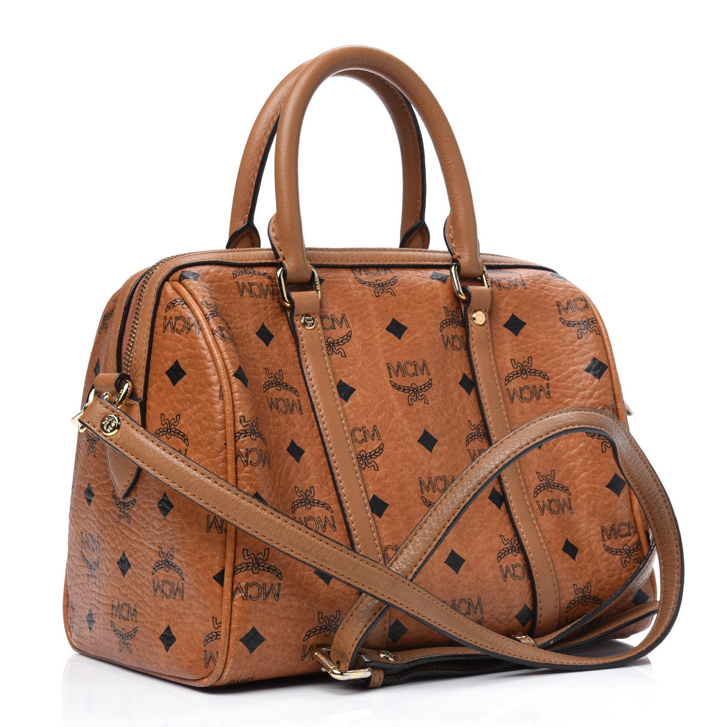 MCM Visetos Dog Bone Boston Bag Cognac 4 of 27
