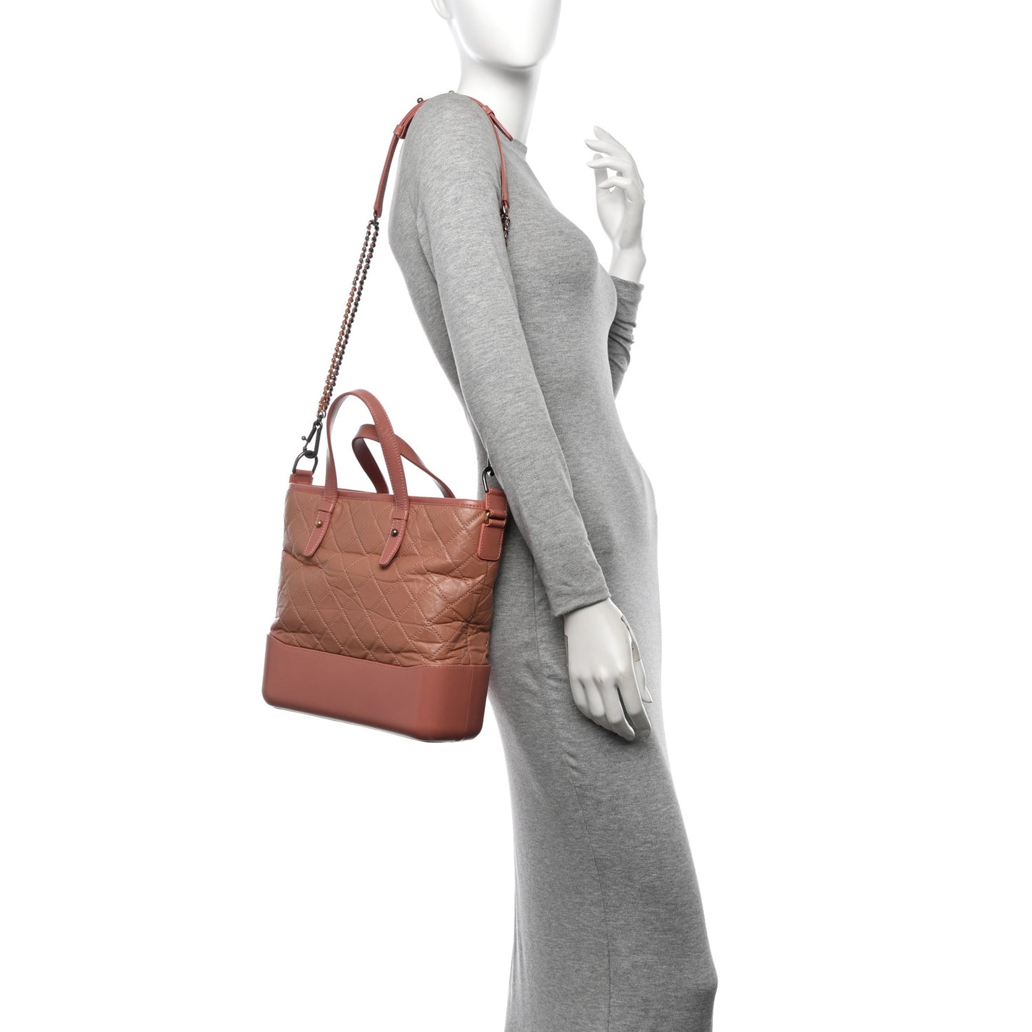 Aged Calfskin Quilted Medium Gabrielle Shopping Tote Pink