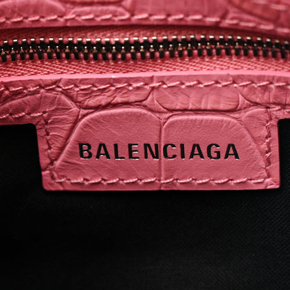 Balenciaga Extra Supple Calfskin Crocodile Embossed Small Le Cagole Shoulder Bag Sweet Pink 6 of 10