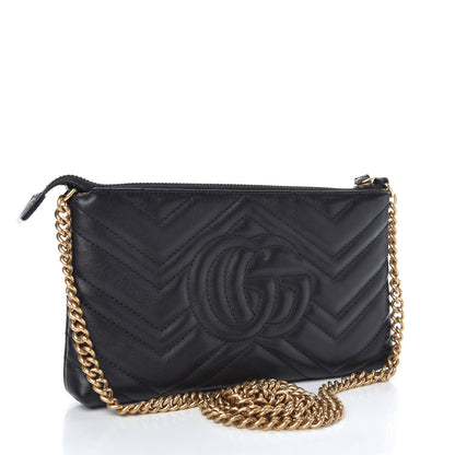 Gucci Calfskin Matelasse Mini GG Marmont Chain Bag Black 3 of 11