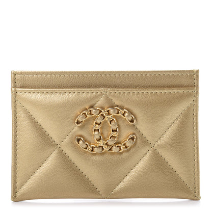 Chanel Metallic Goatskin Quilted Chanel 19 Card Holder Gold 1 of 11