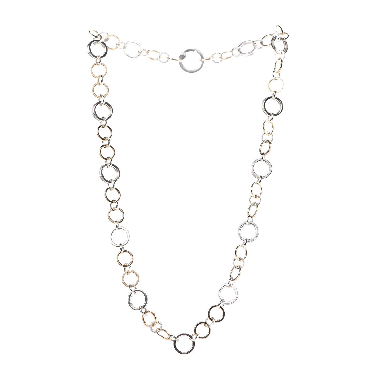 18K Yellow Gold Sterling Silver Circle Link Necklace