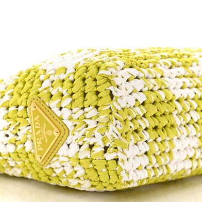 Prada Yarn Raffia Effect Crochet Embroidered Small Logo Tote Citron Yellow 9 of 10