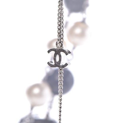 Chanel Beaded Globe Pearl CC Long Necklace Silver 6 of 7