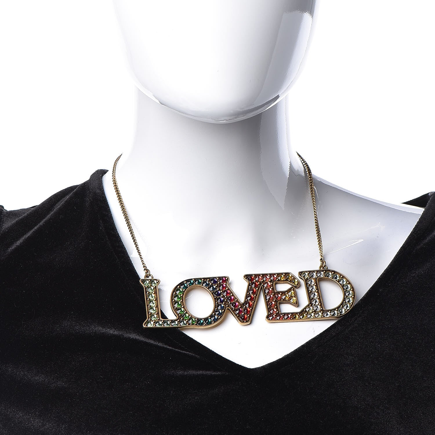 Gucci Metal Crystal Loved Short Necklace Aged Gold 2 of 8