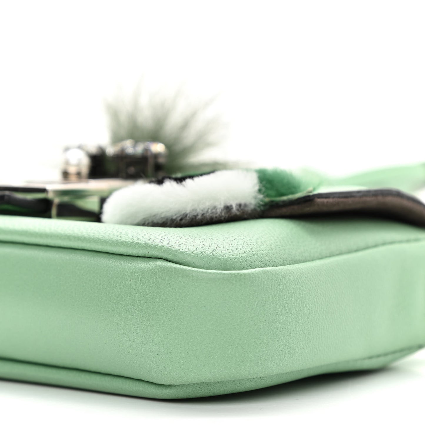 Nappa Rabbit Fox Fur Micro Buggie Baguette Verde Acqua