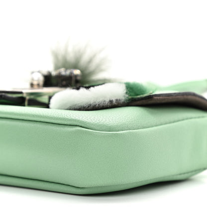 Fendi Nappa Rabbit Fox Fur Micro Buggie Baguette Verde Acqua 10 of 12