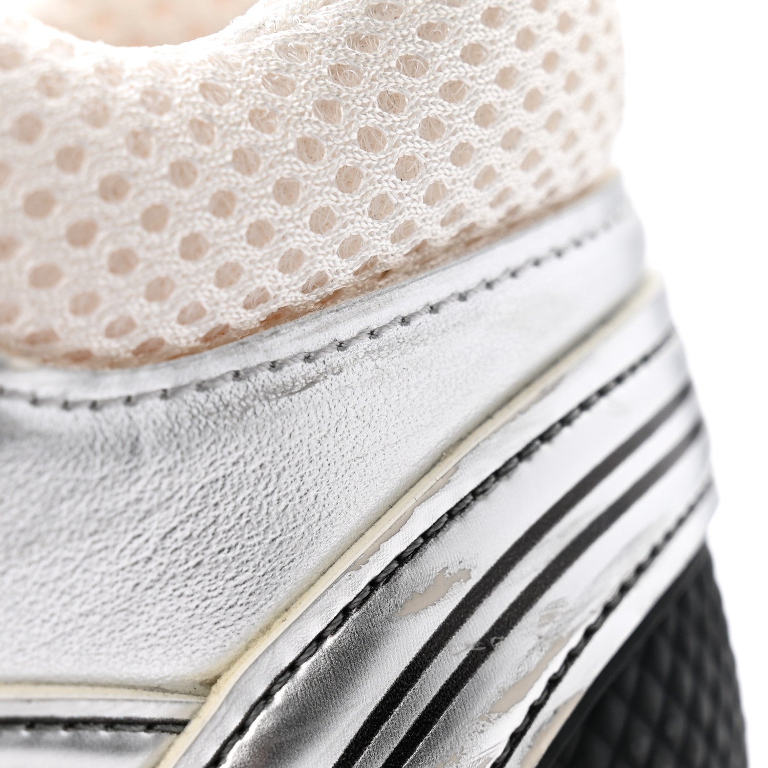 Chanel Fabric Laminated Calfskin Stretch CC Womens Sneakers 38 White Silver 10 of 11