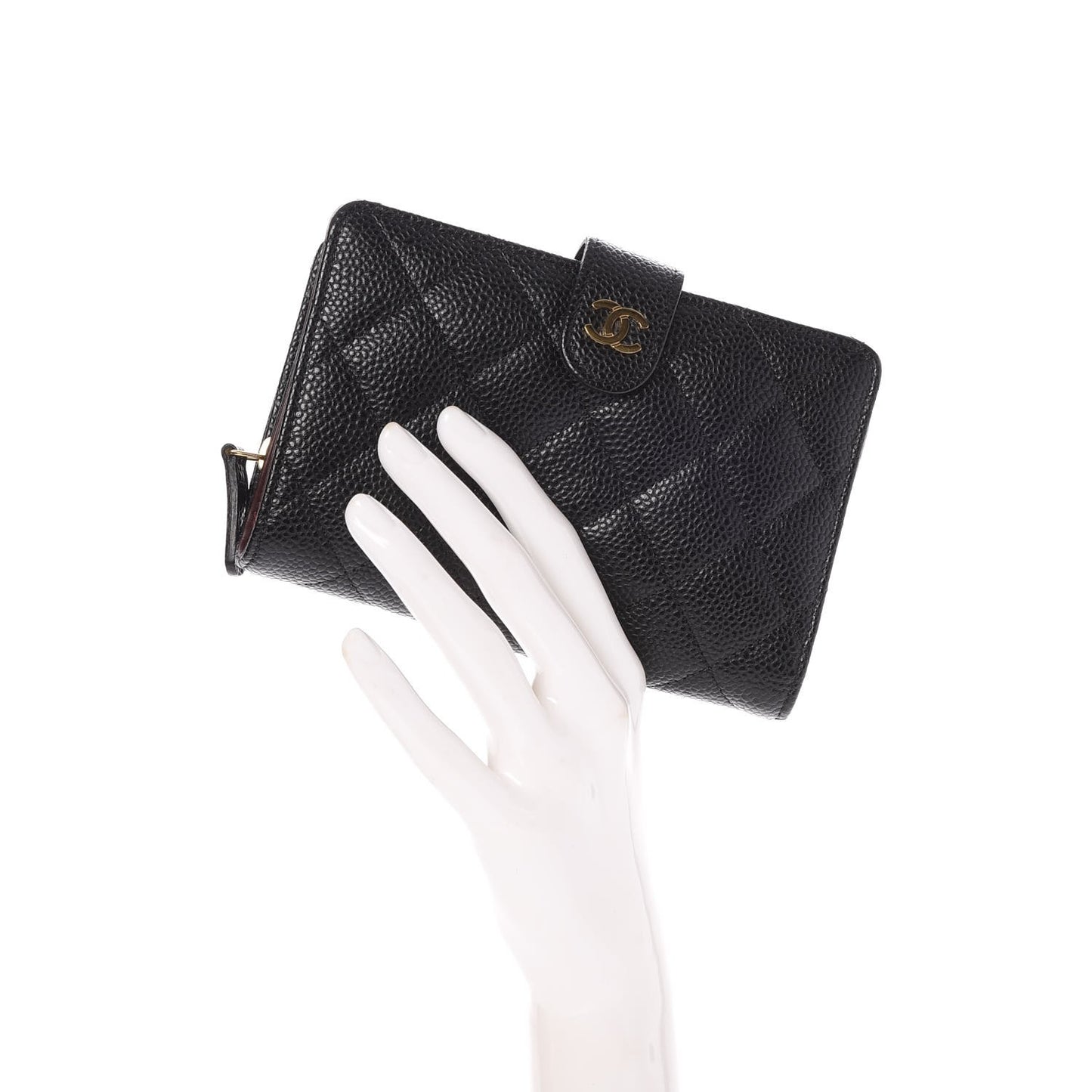 Caviar Quilted Zipped Pocket Wallet Black