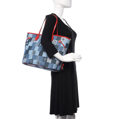 Louis Vuitton Denim Damier Monogram Patchwork Neverfull Blue Rouge 2 of 12