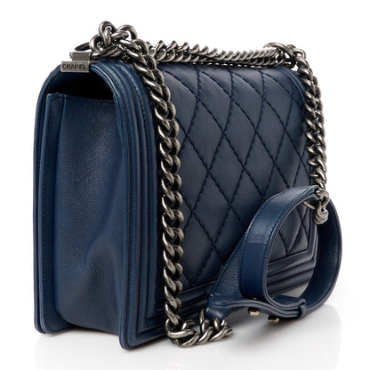 Chanel Calfskin Double Stitch New Medium Boy Flap Navy Blue 3 of 10