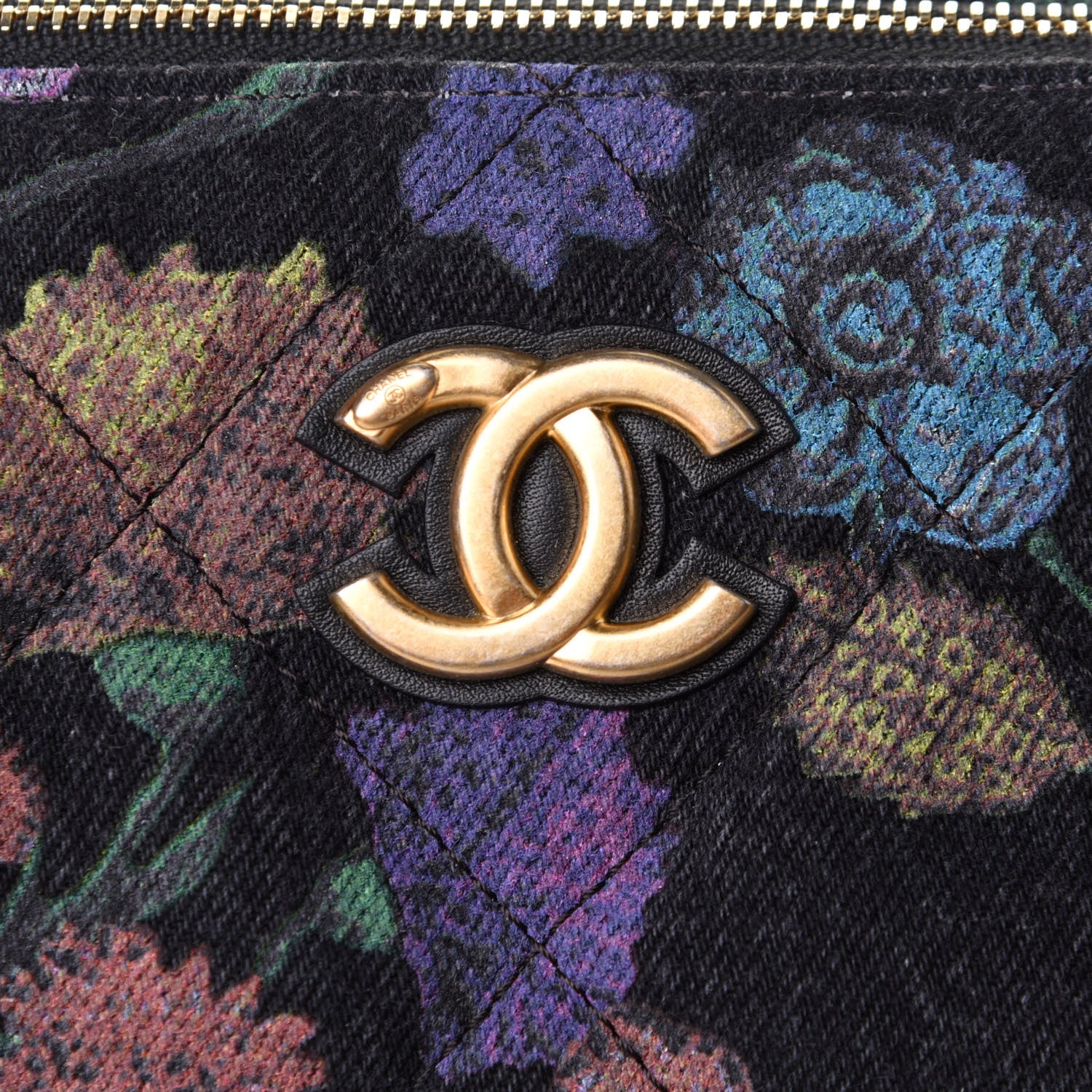 Chanel Denim Printed Destination Chenonceau Bowling Bag Charcoal Multicolor 8 of 11
