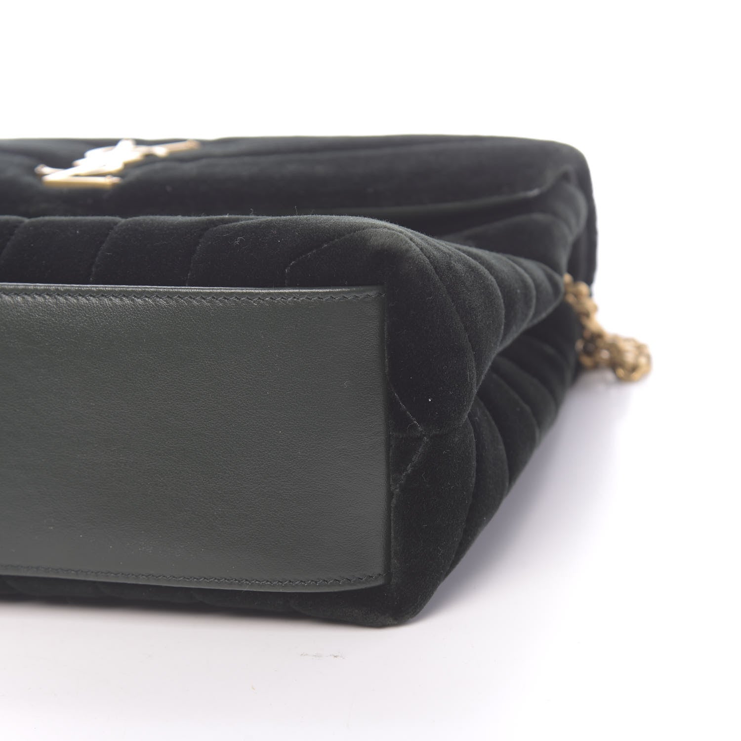 Saint Laurent Velvet Y Quilted Monogram Small Loulou Chain Satchel Dark Green 8 of 9