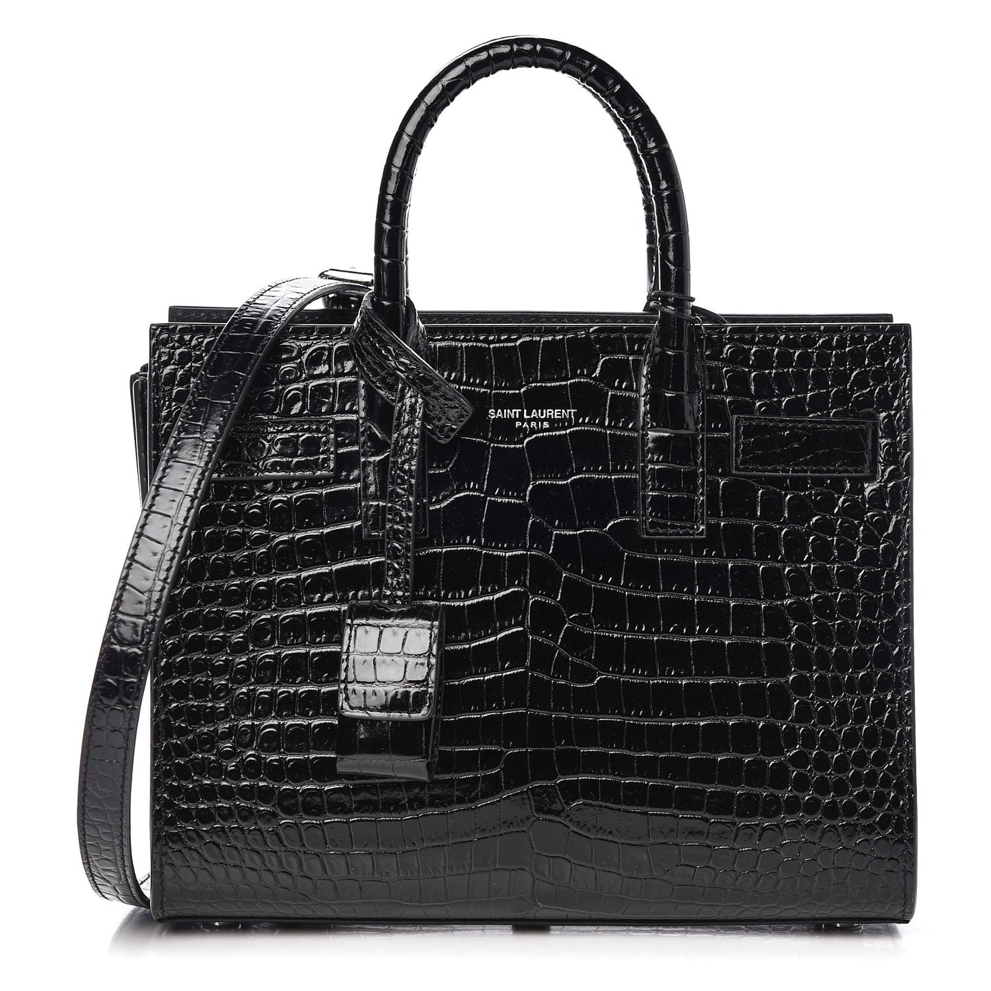 Calfskin Crocodile Embossed Nano Sac De Jour Black