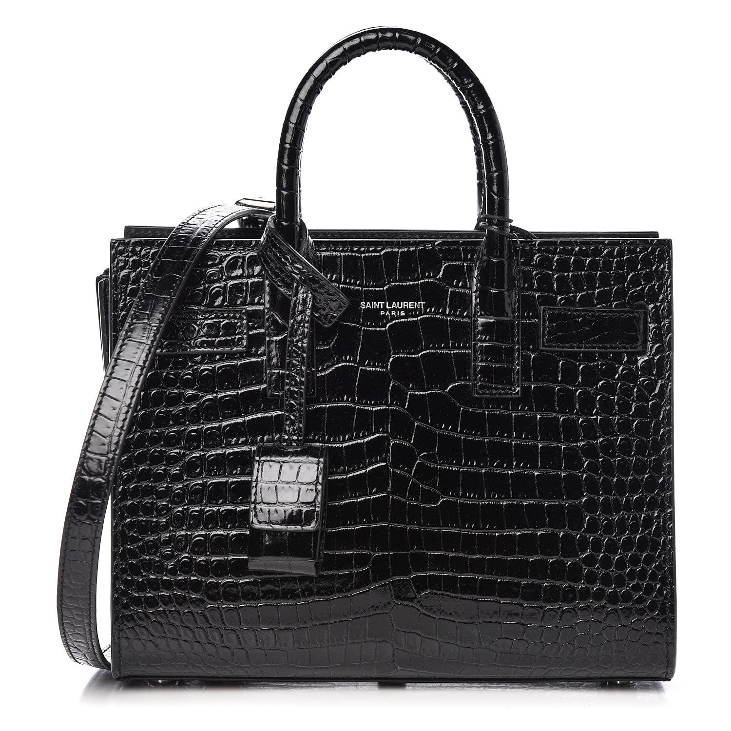 Saint Laurent Calfskin Crocodile Embossed Nano Sac De Jour Black 1 of 10