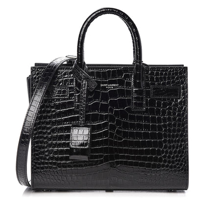 Saint Laurent Calfskin Crocodile Embossed Nano Sac De Jour Black 1 of 10