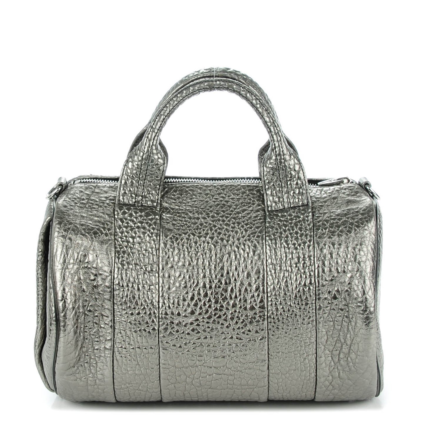 Metallic Pebbled Lambskin Rocco Carbon Silver Hardware