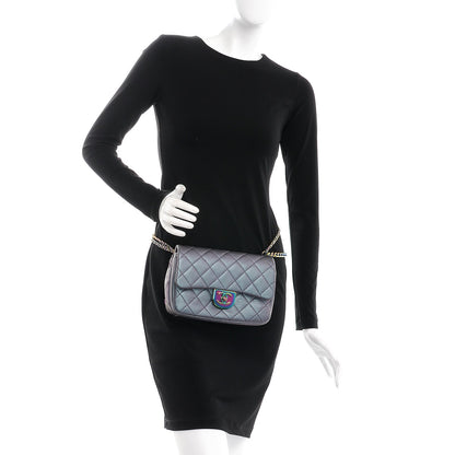 Chanel Iridescent Goatskin Quilted Small Double Carry Waist Chain Flap Purple 4 of 9