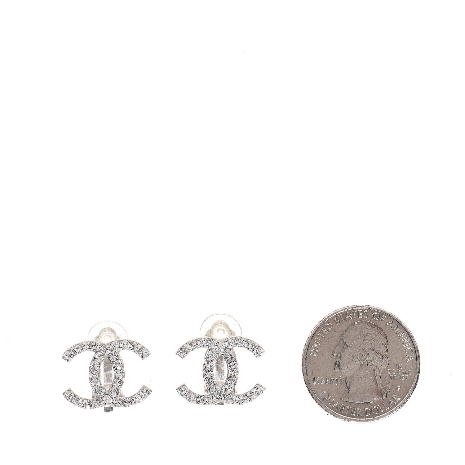 Chanel Crystal CC Clip On Earrings Silver 2 of 4