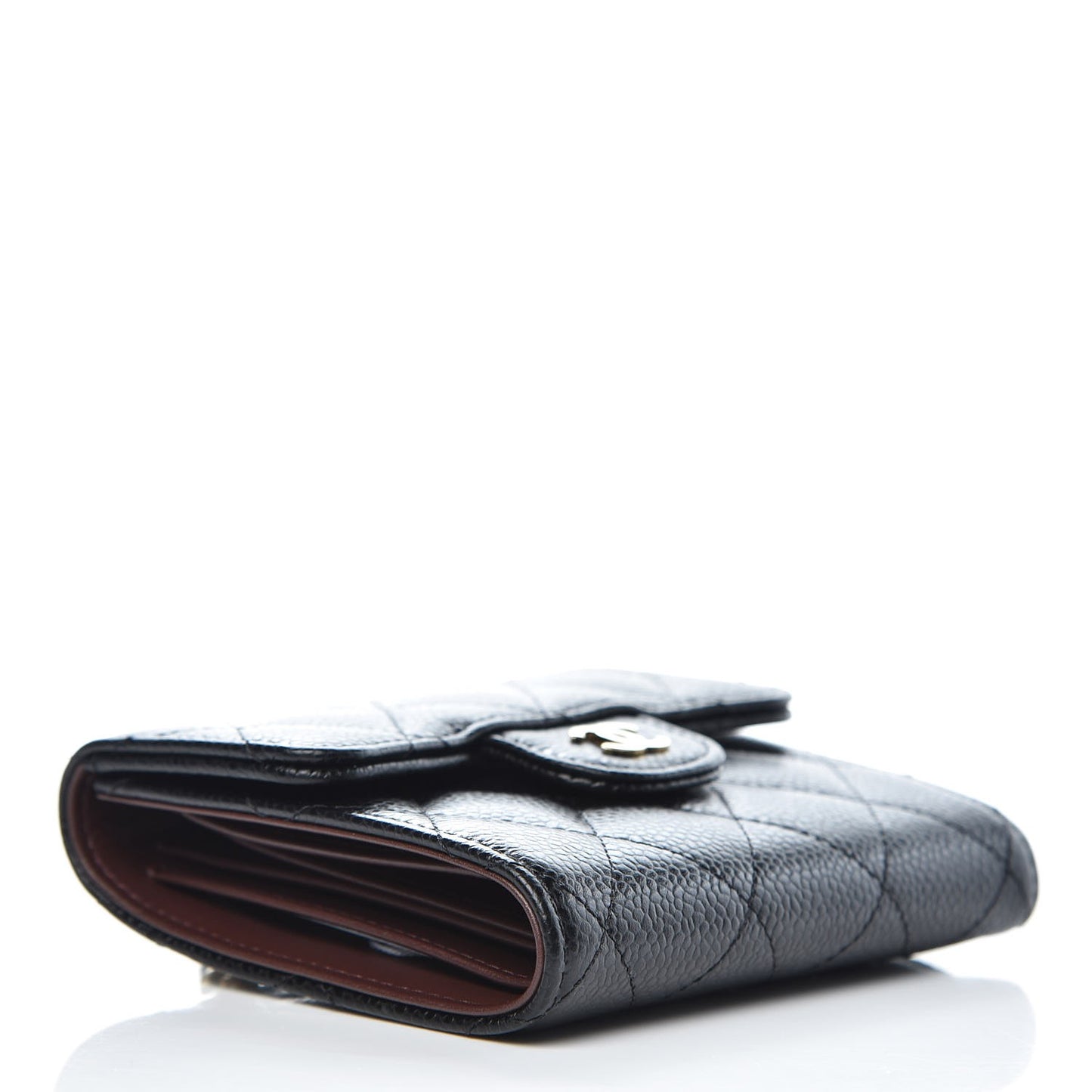 Caviar Quilted Compact Flap Wallet Black