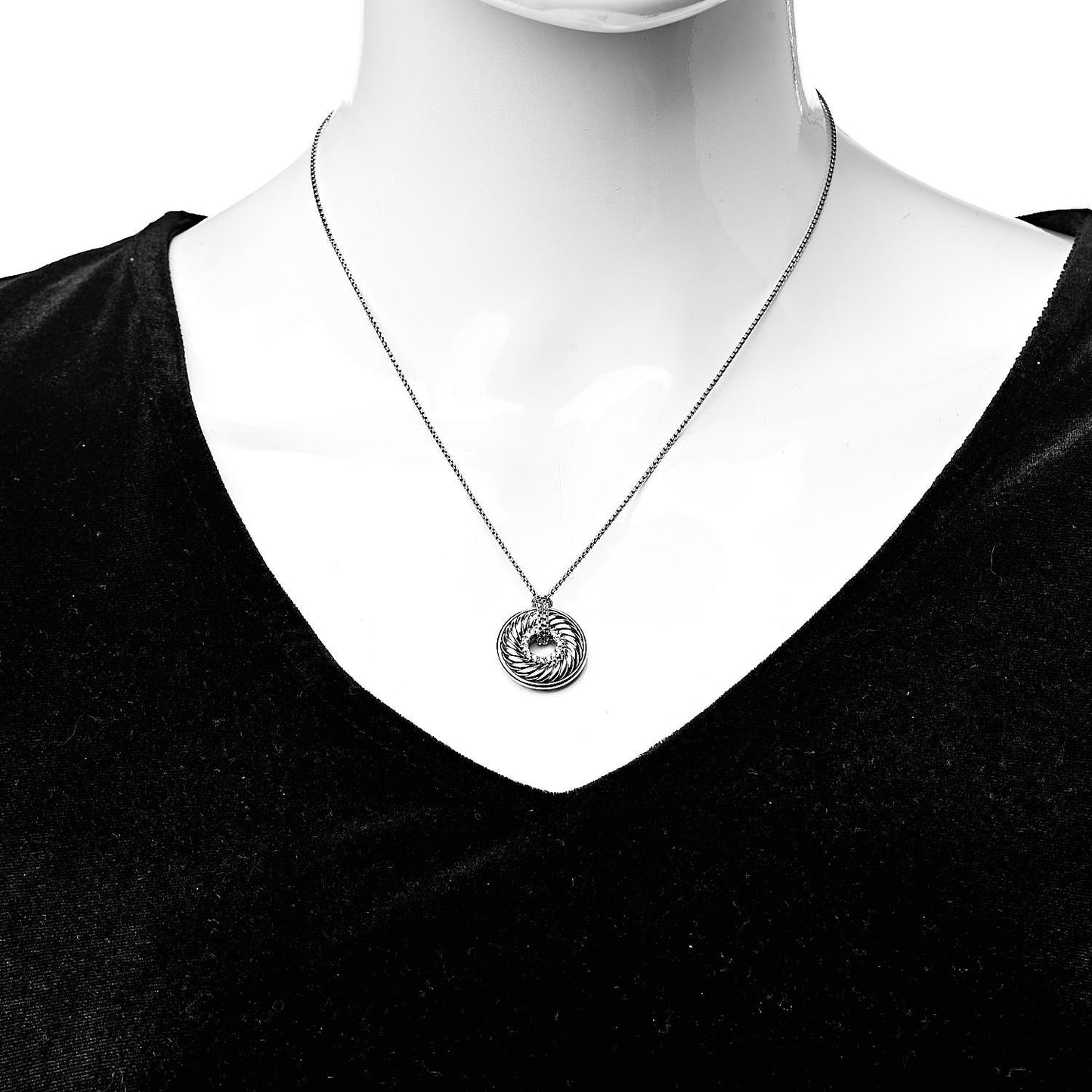 Sterling Silver Diamond Sculpted Cable Disc Necklace